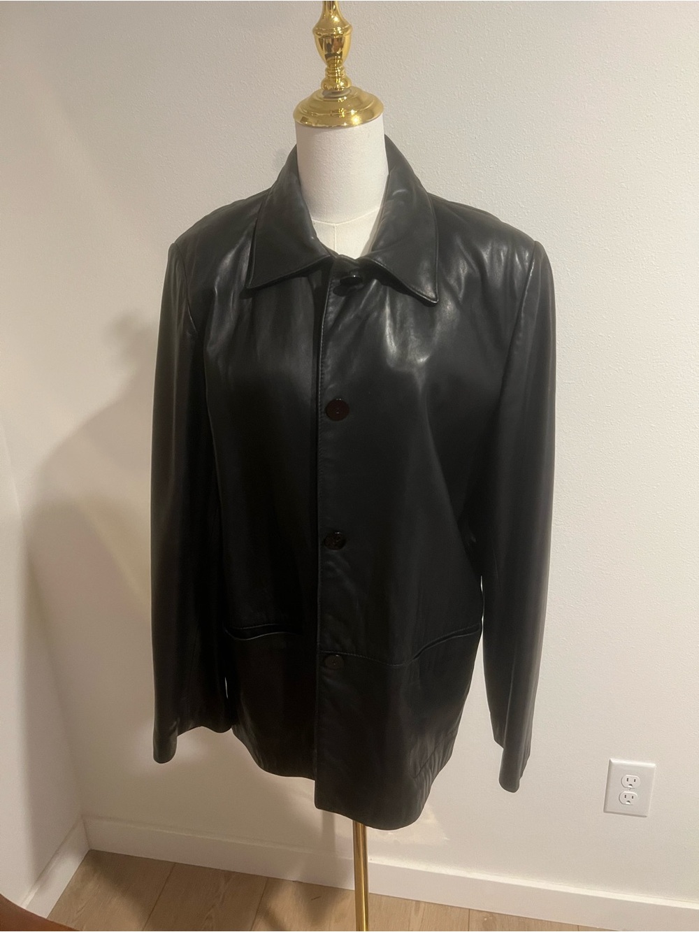 Women’s Black Leather Button-Front Jacket